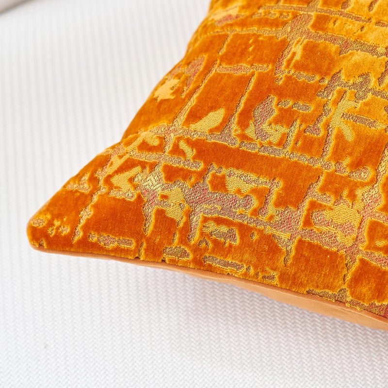 Alerfa Square Geometrical Plaid Striped Cut Velvet Throw Pillow Cover 18x18 Inch Luxury Modern Decorative Accent Pillow Cover for Couch Living Room Bedroom, Orange - Image 3
